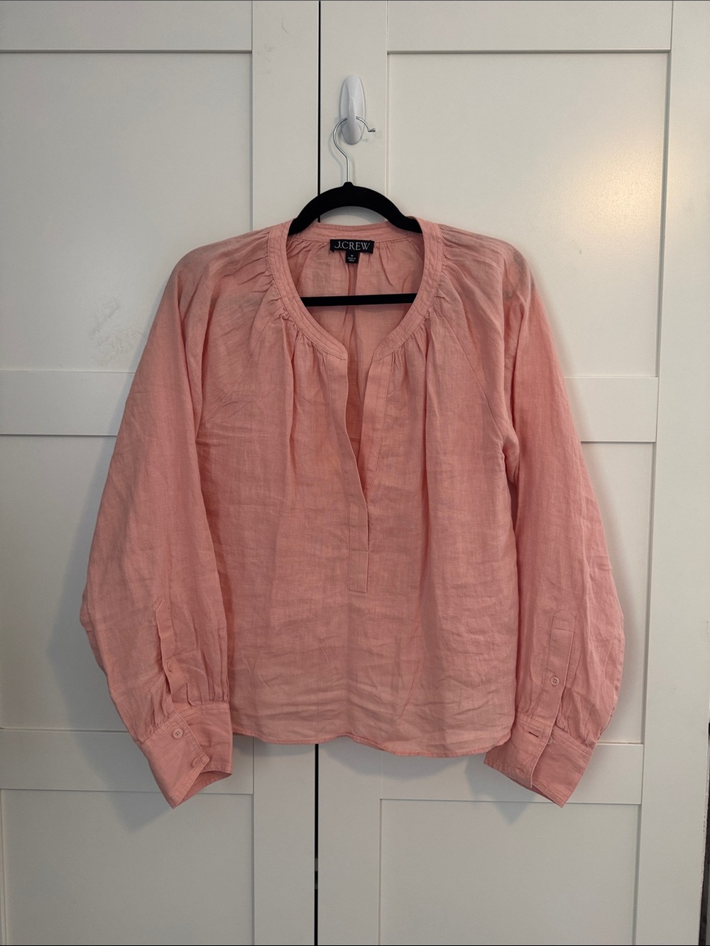 J. Crew Lightweight Peach Linen Split-Neck Blouse